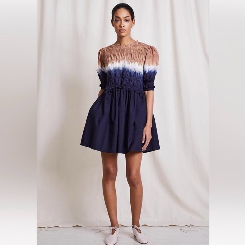 APIECE APART | Aldea Smocked Mini Dress Dipped Shibori Organic Cotton